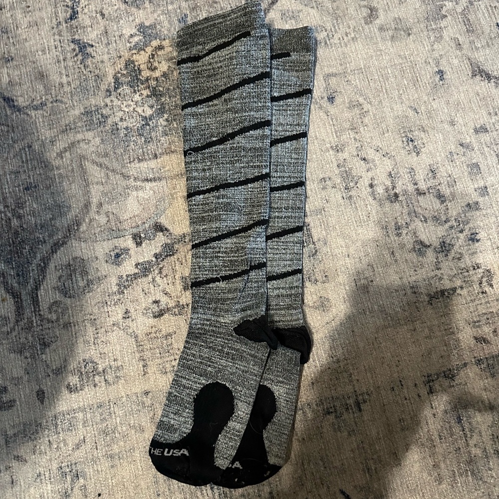 Black and Gray Striped Compression Socks from Pro Compression size small